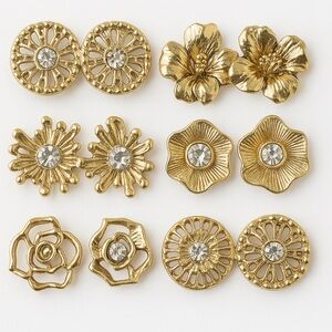 6 Pairs!!! Gold Floral Stud Earrings Set